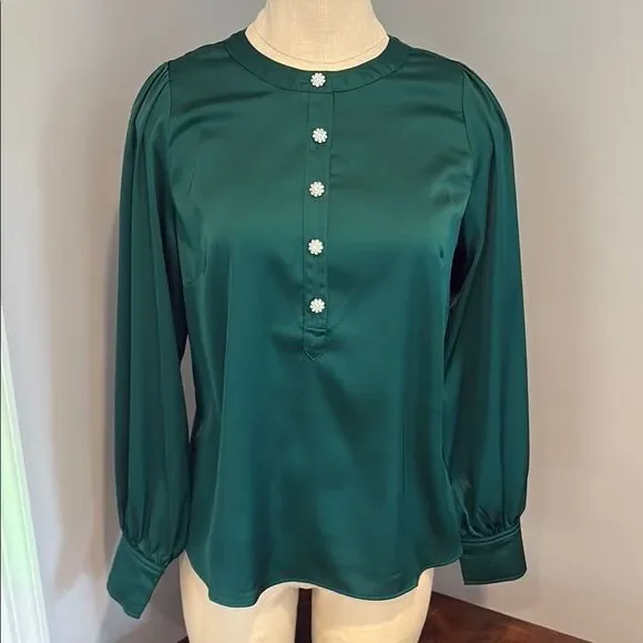 Talbots Rhinestone Holiday Button Blouse Size SP - Picture 2 of 11